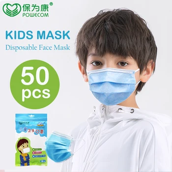 50Pcs POWECOM Otrok Masko za Enkratno uporabo Otroci Masko za Varnost in Mehko Otroci Masko Umetnih, sintetičnih vlaken, Zaščitna Otrok Usta Maske 3Layer