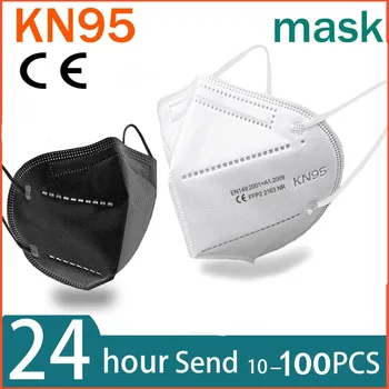 100 KOZARCEV KN95 Masko Varnost Prah 5 Plasti Respirator Obraz Zaščitne Maske Usta Črna Dustproof Večkratno uporabo Masko Mascarillas FFP2