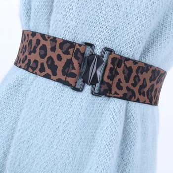 Moda za Ženske pasovi zlitine sponke Široko Umetno Usnje Elastično Waistband za Obleko Elastična Trdna Priložnostne cummerbunds leopard design