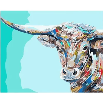Barvanje Z Številkami DIY Dropshipping 50x65 60x75cm pisane bika Živali Platno Poročno Dekoracijo slikah Darilo