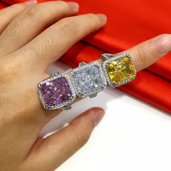 Ročno 925 Srebro prstanec Big Princesa cut-10ct Simulirani Diamond Utrla 192pcs cz Poročni Prstan za Ženske Luksuzni Nakit