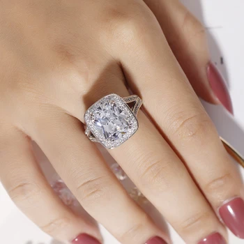 Ročno 925 Srebro prstanec Big Princesa cut-10ct Simulirani Diamond Utrla 192pcs cz Poročni Prstan za Ženske Luksuzni Nakit