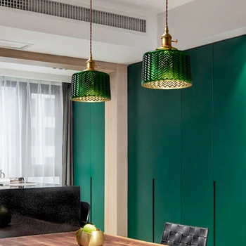 Japonski slog letnik obesek svetilka Moderne medenina zeleno steklo ustvarjalne viseče svetilke za restavracijo spalnica postelji luç