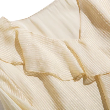 SuyaDream Ženske Bluza Realno Svilene Trakove Dolgo Oplaščeni V vratu Ruffles Bluze 2020 Pomlad Majica