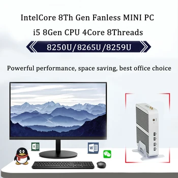 Najnovejši Kaby Jezero R 8Gen Fanless mini pc core i5 8265u Intel UHD win10 Quad Core, 8 Threads DDR4 2400 2666 NUC