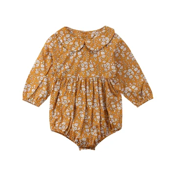 Dojenčka Newborn Baby Dekleta Vroče Prodaje Vintage Stil Cvetje Vzorec Dolg Rokav Romper Jumpsuit Obleke Obleke