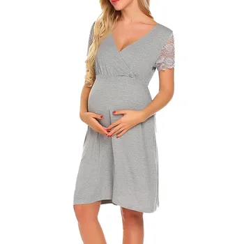NOVO Noseča Ženska zdravstvene Nege Nightgown Nosečnosti Obleko Čipke Splice Porodniškega Obleko Vestido Gravida Ropa Lactancia Suknia Ciazowa