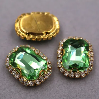Brezplačna dostava Zlato znanja Pravokotne octagonal oblike, Svetlo Zelena sew na okrasnih steklenih Kristalov gumb DIY pribor za oblačila