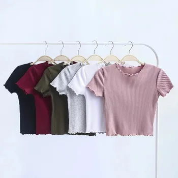 Retro glive O-vratu kratki rokavi T-shirt 2020 nove ženske slim fit T-shirt skinny