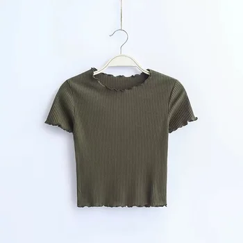 Retro glive O-vratu kratki rokavi T-shirt 2020 nove ženske slim fit T-shirt skinny