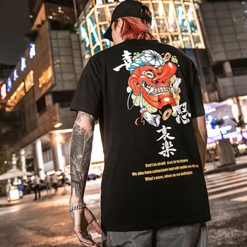 Japonska Hudič Masko Natisnjeni Moških Tshirts 2020 Ulične Priložnostne Kratek Rokav Vrhovi Tees Hip Hop Japonski Modni Smešno Tshirt Moški