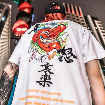 Japonska Hudič Masko Natisnjeni Moških Tshirts 2020 Ulične Priložnostne Kratek Rokav Vrhovi Tees Hip Hop Japonski Modni Smešno Tshirt Moški