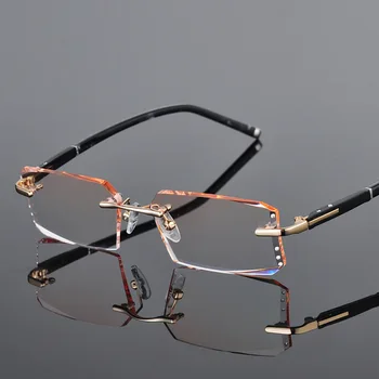 Reven Jate R58003 Zlitine Rimless Diamantno Rezanje Človek Očal Okvir Optičnega Recept Očala Moški Modni Očala