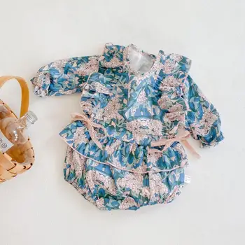 0-24M Newborn Baby Dekle Obleka, Cvetlični Dolgimi Rokavi Jumpsuit Jeseni Baby Girl Obleke Obleke