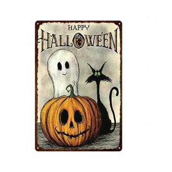 Halloween Plaketo Kovinski Letnik Dekor Plošče Pumpkin Lantern Doma Dekor Tin Wall Art Veselo Noč Čarovnic Tin Prijavite Dekor Plakat