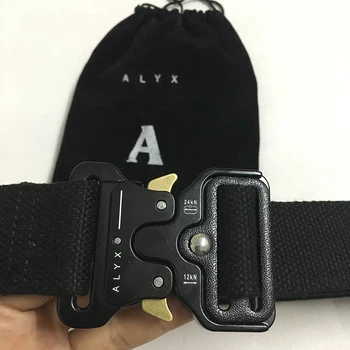 ALYX Pasu 128 cm Moda varnostni pas Moški Ženske Rollercoaster Black Metal Gumb Platno ALYX Pasu