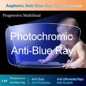 1.56 1.61 1.67 Indeks Postopno Anti-Blue Ray Photochromic Sivi Objektiv Multifokalna Optični Recept Računalniške Očala, Leče