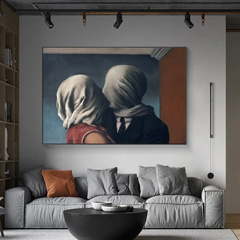 Ljubitelji, ki Jih Rene Magritte Slikarstvo na Platno Stensko Umetnosti Plakatov in Fotografij Nadrealizma Stenske Slike za Dnevni Sobi Doma Dekor