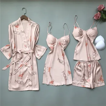Fiklyc perilo 4 kosov ženske pismo & cvjetnim tiskanja seksi pižamo postavlja nove prihod ženskih poletnih pižame pižamo salon določa
