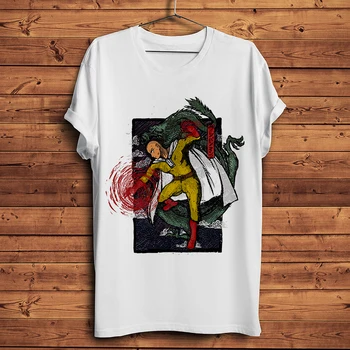 En udarec človek Saitama z dragon smešno t-shirt homme kratek sleeve majica s kratkimi rokavi moški bela priložnostne manga tshirt unisex ulične