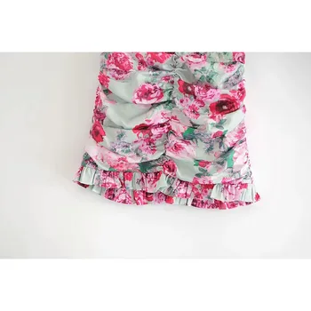 Chic Vintage Cvjetnim Natisne Ruched Ruffles Mini Krilo Ženske 2020 Moda Elastični Pas Nazaj Zadrgo Krila Priložnostne Faldas Mujer