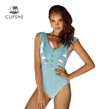 CUPSHE Blue Stripe V-neck Ogrlicom enodelne Kopalke Seksi Odprite Hrbtni Ženske Monokini 2021 Dekleta na Plaži, Kopalne Obleke, Kopalke