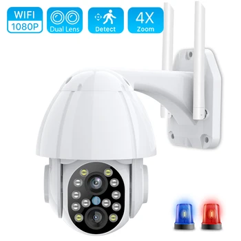 HD 1080P Dual-Objektiv PTZ Wifi Kamera na Prostem Auto Tracking Oblak CCTV Home Security IP Kamera 2MP, 4X Zoom Avdio Speed Dome Kamera