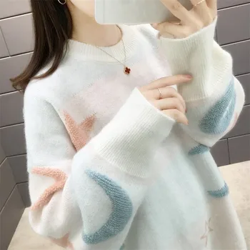 2020 Ženske puloverju jeseni in pozimi nov pulover ženske o vratu, ohlapno korejski študent rokavi srčkan dno majica debel