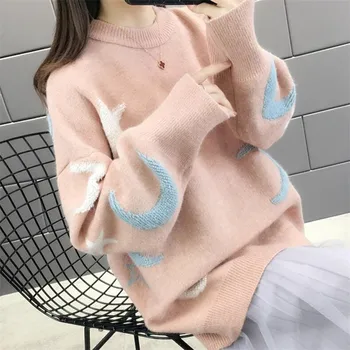2020 Ženske puloverju jeseni in pozimi nov pulover ženske o vratu, ohlapno korejski študent rokavi srčkan dno majica debel