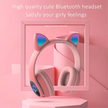 Brezžične Slušalke Flash Svetlobe Luštna Mačka Čelada Telefon Bluetooth Slušalke Mikrofon LED Fant Dekle Darila Stereo Glasbe, Slušalke Otrok Darilo
