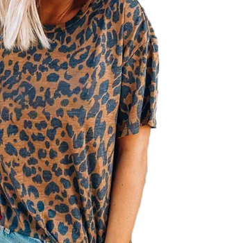 2020 Žensk Vrh Leopard Digitalno Natisnjena okoli Vratu Spusti Ramena Kratek Sleeve majica s kratkimi rokavi ženske majice Priložnostne Kratek Leopard O-Vratu
