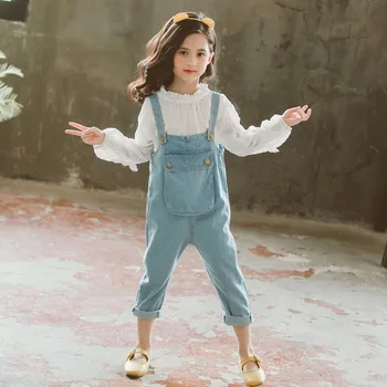 Oblačila Za Dekleta Belo Bluzo + Risanka Jumpsuit Otroci Oblačila Dekleta Celotno Dolžino Najstniških Otrok Oblačila 6 8 10 12 14 Leto