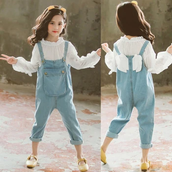 Oblačila Za Dekleta Belo Bluzo + Risanka Jumpsuit Otroci Oblačila Dekleta Celotno Dolžino Najstniških Otrok Oblačila 6 8 10 12 14 Leto