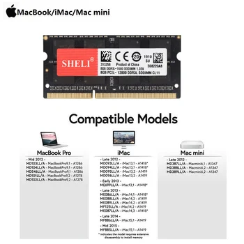 SHELI 8GB PC3L-12800 DDR3L-1600MHz Spomin za MacBook Pro Sredine leta 2012 13