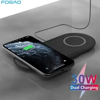 FDGAO 30W Qi Brezžični Polnilnik, 2 v 1, Postaja Za iPhone 11 XR XS X 8 Airpods Pro Samsung S10 S20 Dvojno 15W Sedež Hitro Polnjenje Pad