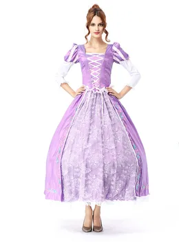 Odrasle Ženske Halloween Kostum Princeska Srednjeveški Renaissance Dolgo Vijolično Zapleten Princess Rapunzel Obleko