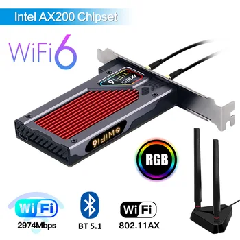 Fenvi 3000Mbps Dual Band sFor Intel AX200 PCIe Wifi 6 Brezžični Adapter RGB Bluetooth 5.1 802.11 ax AX200NGW Wi-Fi (Wlan Kartico