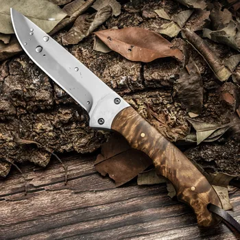 Cuchillo de cuchilla fija par pesca de caza al aire libre con vaina de cuero Pravi herramienta de supervivencia cuchillo recto