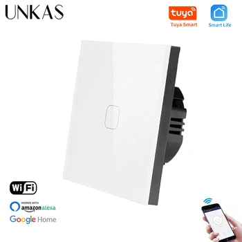 UNKAS EU Standard 1/2/3 Banda Tuya/Smart Življenje WiFi Steno Light Touch Stikalo za Google Doma Brezžični Nadzor Dotik Stikala za Luč