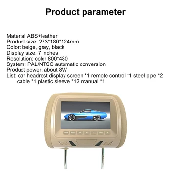7 Palčni DC12V Avto Digitalni LCD Zaslon HD Vzglavnik Monitor Rear Seat Entertainment z Daljinskim upravljalnikom Vzglavnik Monitor