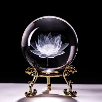 6 CM Lotus Miniaturni Kristalno Kroglo 3D Lasersko Gravirano Steklo Sferi Doma Dekor Cvetlični Ornament Darilo Figuras De Cristal Figur