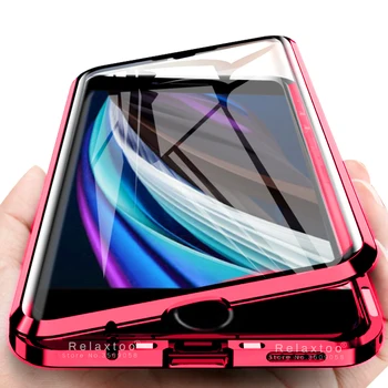 Za iPhone SE 2020 Primeru Luksuznih Dvojno Kaljenega Stekla, Kovin Odbijača Magnetni Nazaj Težko Zaščitni ovitek Za Telefon mi SE2 SE 2 Primera