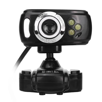 A2 LED Web Kamera, USB Webcam 360-Stopinjski MIKROFON Clip-On Web Cam za Youtube Računalnik PC, Laptop, Prenosnik, Fotoaparat Črn