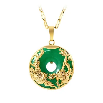 Naravni Green Jade Obesek Zmaj Phoenix 925 Srebrna Ogrlica Kitajski Vklesan Čar, Moda Nakit Amulet za Moške, Ženske, Darila