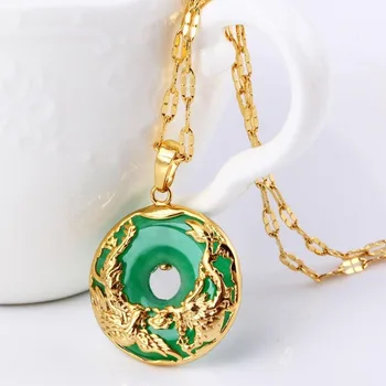 Naravni Green Jade Obesek Zmaj Phoenix 925 Srebrna Ogrlica Kitajski Vklesan Čar, Moda Nakit Amulet za Moške, Ženske, Darila