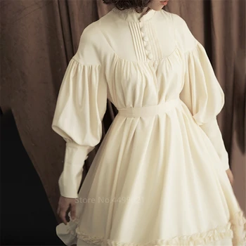 Ženska Kawaii Lolita Obleko Trdna Dekleta Lep Long Sleeve Vintage Gothic Japonska Princesa Cosplay Čipke OP Obleke