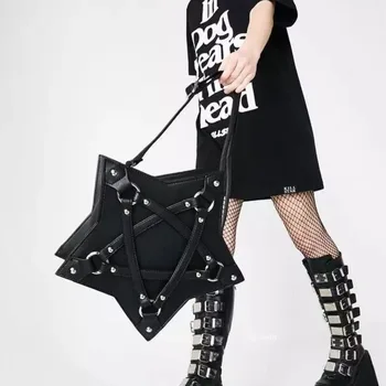 JIEROTYX Temno Gothic Pentagram Torba Unisex Punk Oblikovalec Priložnostne Totes Ženske Modni Retro Torbici Darila Črno Usnje