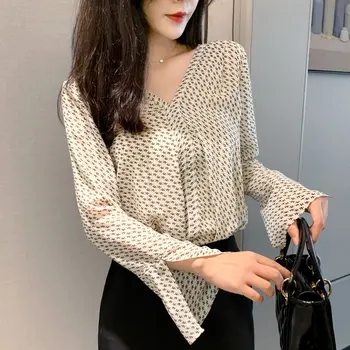 Bluzo ženske mode 2020 majica ženska oblačila korejskem slogu dolg rokav vrh jeseni blusas feminina šifon bluzo V vratu
