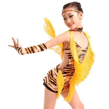 Seksi latinsko plesno obleko dekleta 2020 Tassel zebra, tiger, leopard, latino obleko za otroke latinsko obleke za dekleta, obleko konkurenco