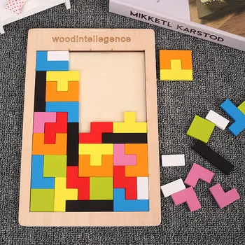 Barvita 3D Puzzle Lesene Tangram Matematiko Igrače Igra Tetris Otrok predšolske Magination Intelektualne Izobraževalne Igrače za Otroke